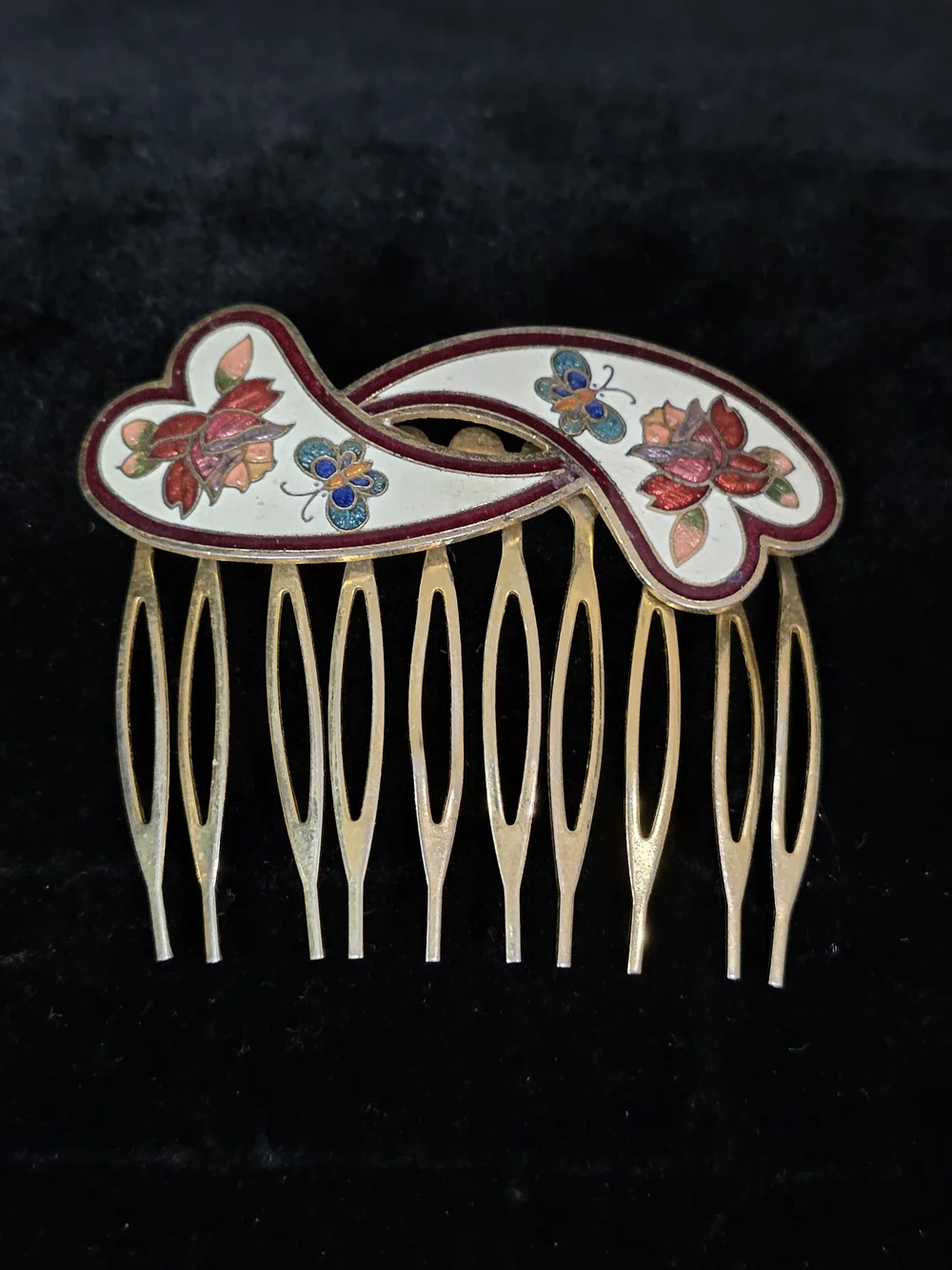 Vintage Clossoine Floral Gold tone Hair Comb Single